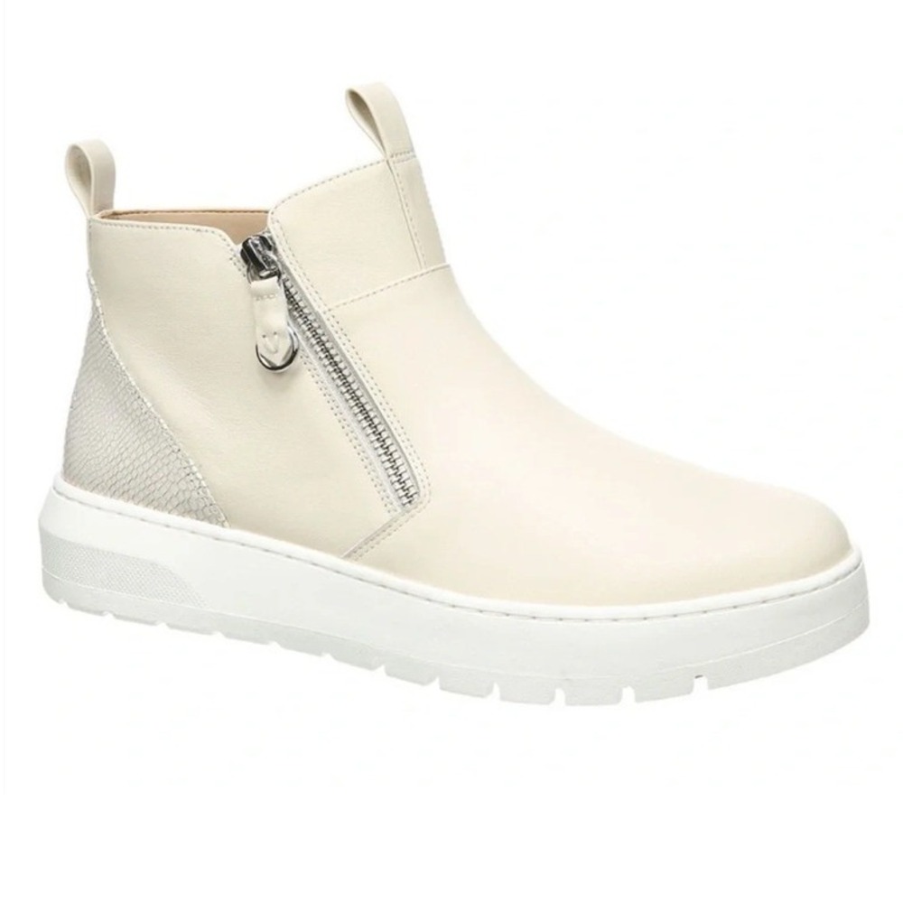 Vionic Brinkely Sneaker Bootie Leather Cream Comfort Zip Platform Chunky Size 8